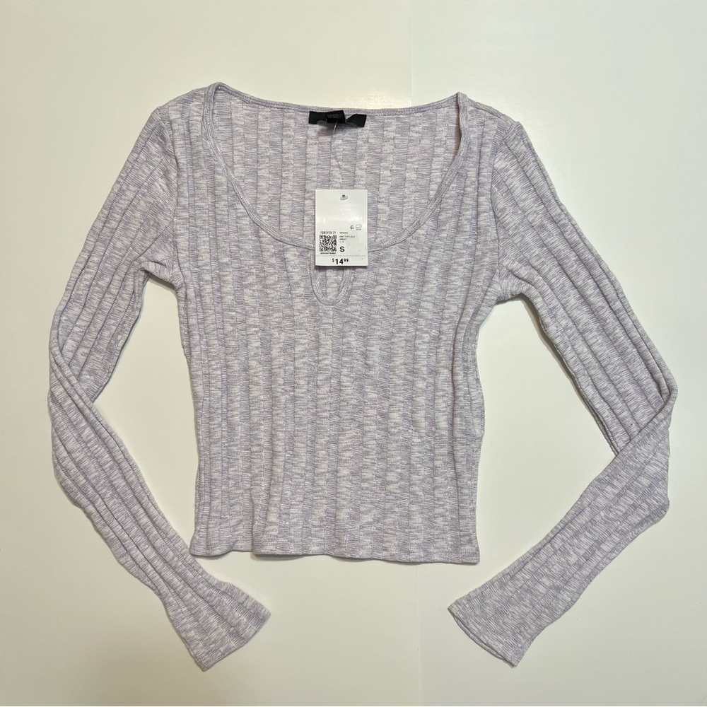 Forever 21 Purple Marled Knit Long Sleeve Top – Notch Neck – NWT – Small